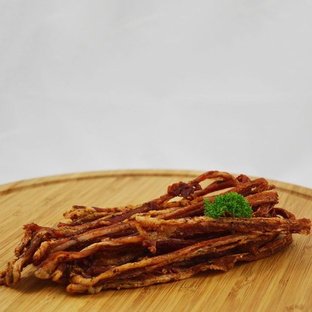 Biltong: A South African dried and spiced beef snack, similar to beef jerky but without sugar.