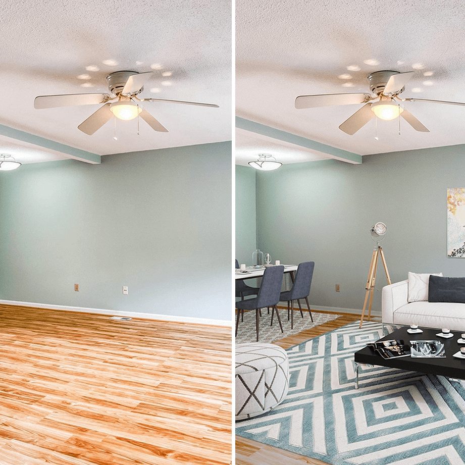 Virtual staging: Interior decoration done in Photoshop or other graphical editing tools, rather than in the physical world. Used by realtors to show how rooms might look once furnished.