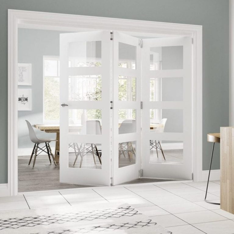 Folding door: A type of door, used to save space, which opens using a series of panels that fold in on themselves.