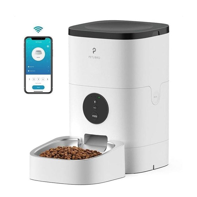 Automatic cat feeder: Cat feeding device which dispenses food at pre-set times of day. Designed to enable owners to leave their pet alone for short periods.