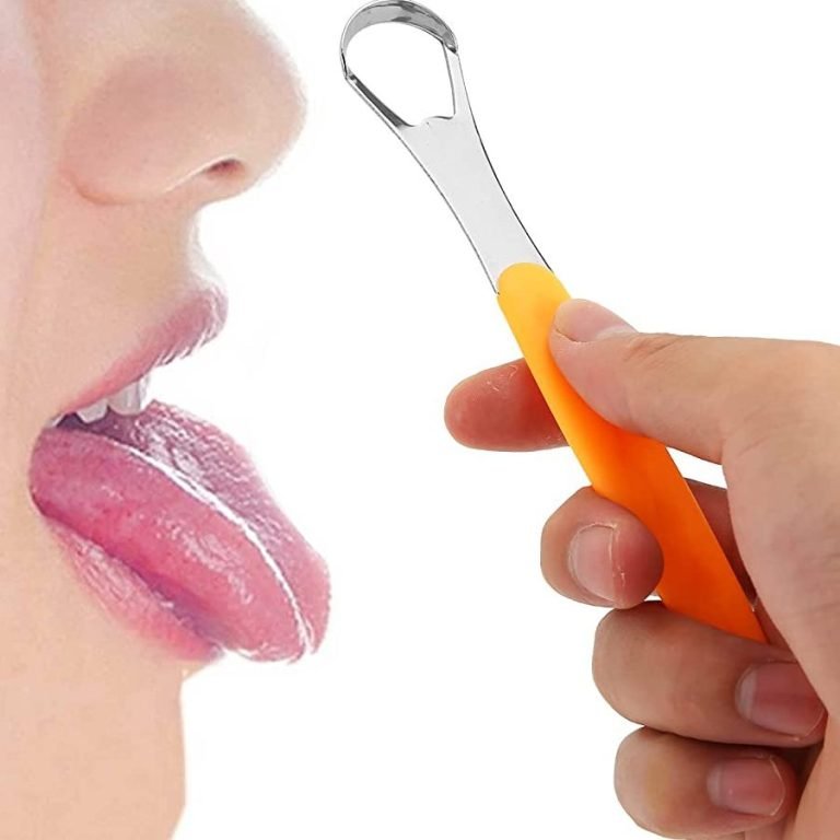 Tongue Scrapers: Dental hygiene product used to scrape plaque from the tongue and keep breath fresh.