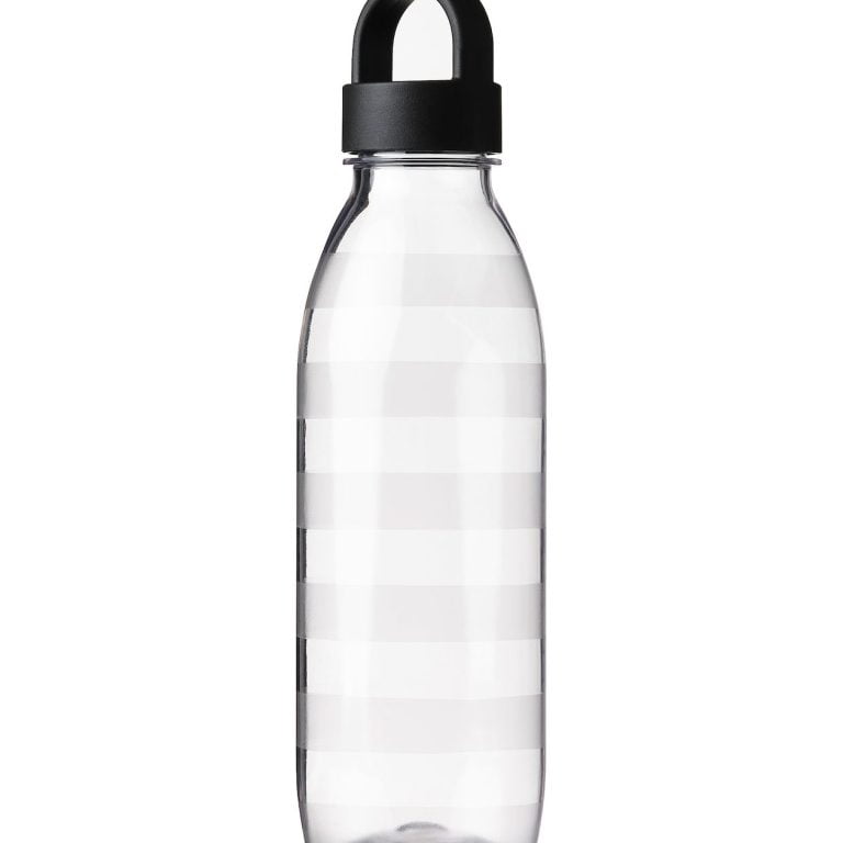 Milk carton water bottle: Milk carton-shaped clear acrylic water bottle.